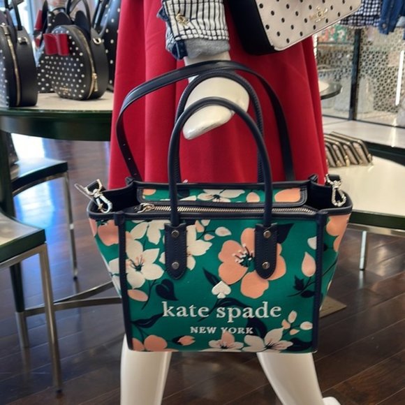 Kate Spade Small Tote Crossbody Bag Lily Blooms Green Multi - Picture 16 of 16